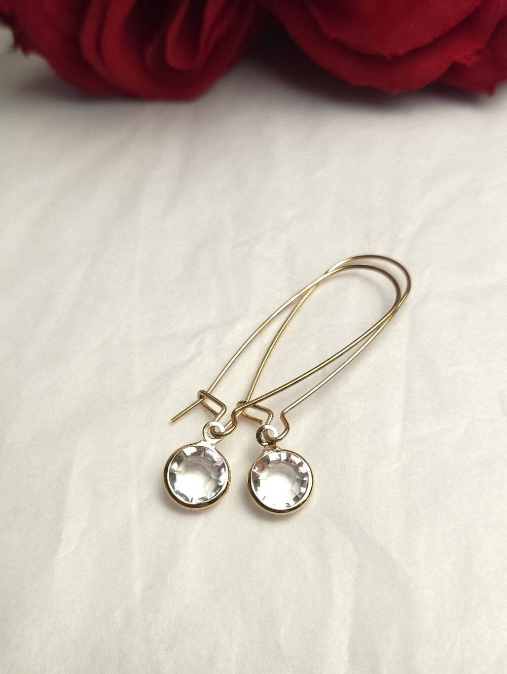 Handmade Gold Plated Crystal Dangle Earrings Art Deco Style Earrings